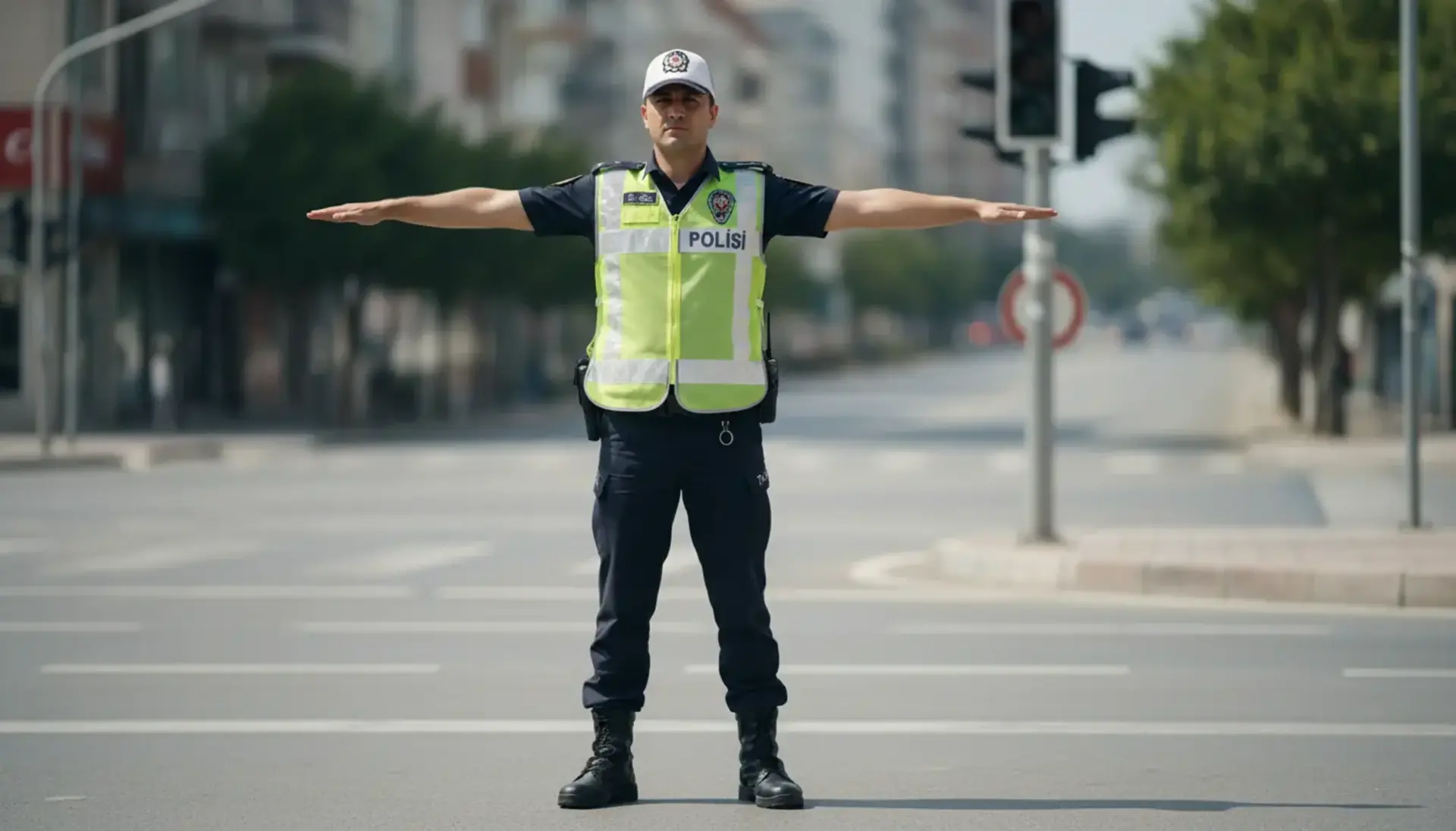Trafik polisinin verdiği işarete göre aşağıdakilerden hangisi doğrudur? — soru görseli